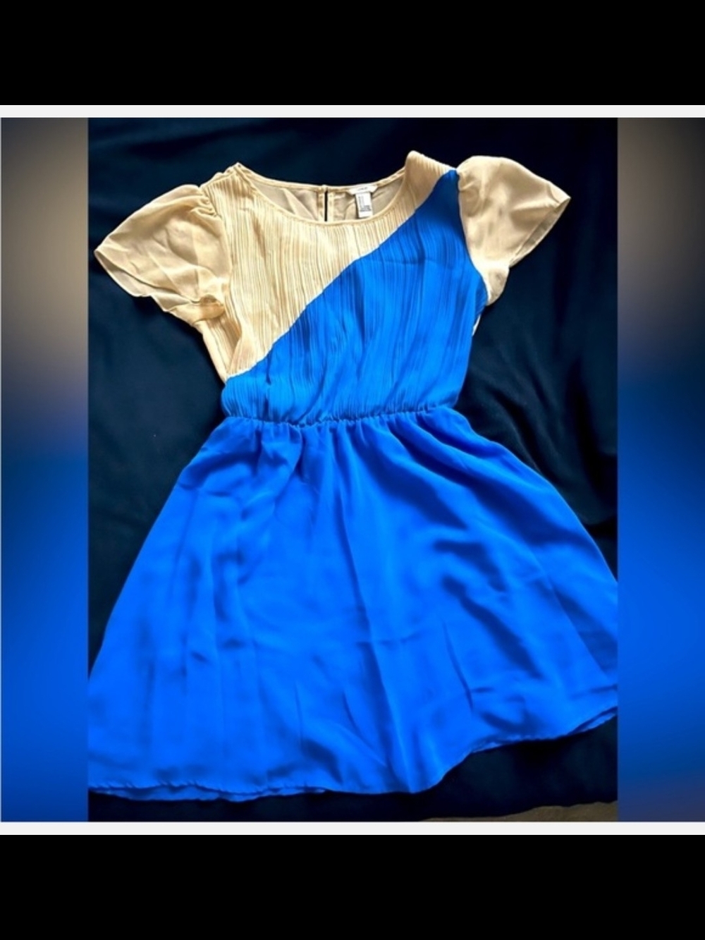 Women's Forever 21 Blue and Cream Colorblock Chiffon Mini Dress Size Small